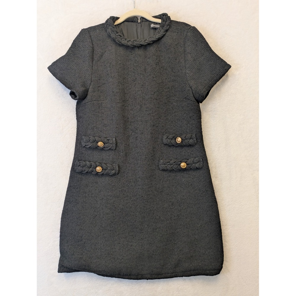Pretty Garden Women's Size S Black Dress Textured Tweed Short Sleeve